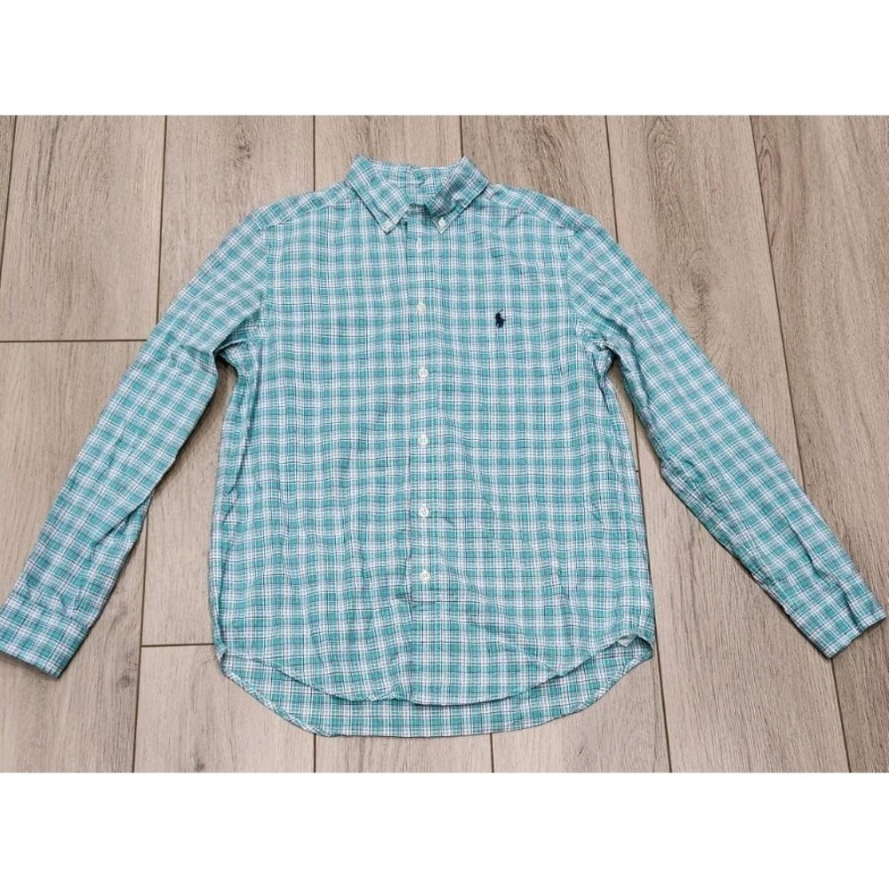 Ralph Lauren Natural Stretch Boy's‎ Longsleeve Shirt plaid green Large (14-16)